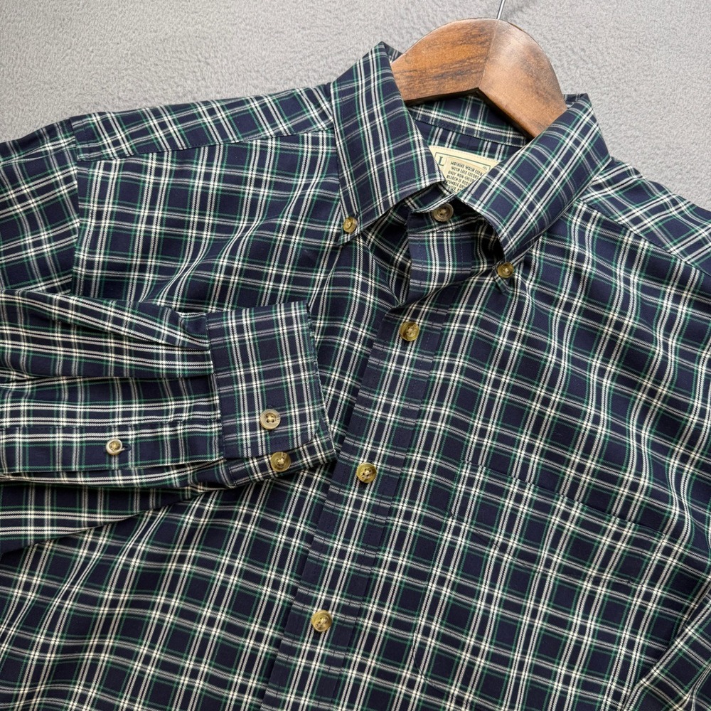 LL Bean Traditional Fit Plaid Shirt Mens Medium Blue/Green Cotton Button Down